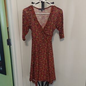 Snap Red Geometric Midi Wrap Dress